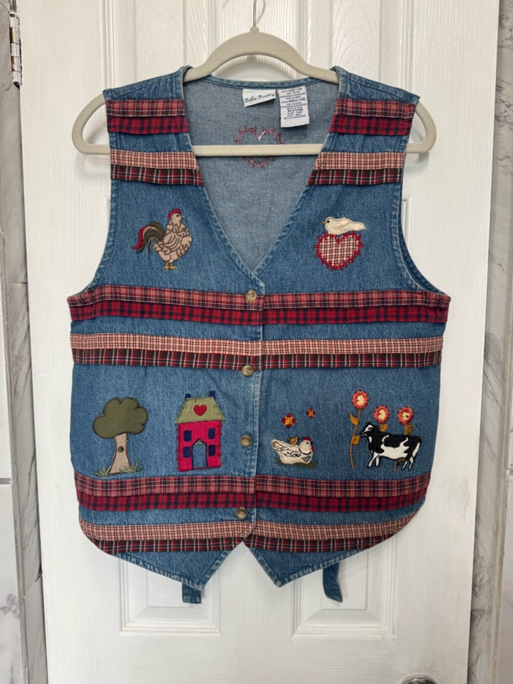 Bobbie Brooks Vintage Embroidered Denim Farm Vest Teacher Country Cottagecore - Picture 12 of 12